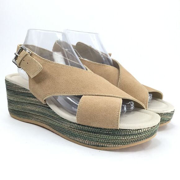 Donald J Pliner Sahar Wedge Sandal Womens 9.5 Tan Suede Crisscross Straps Padded - Picture 6 of 13